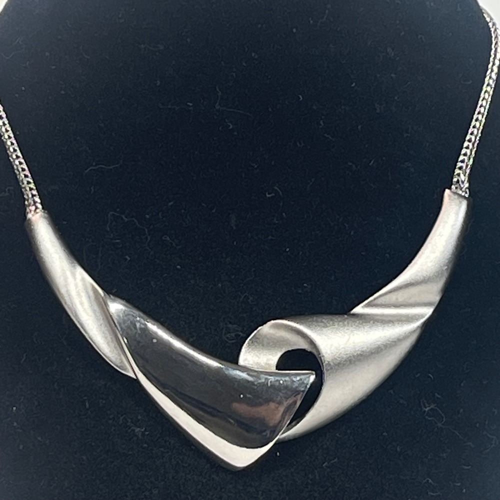 Vintage Daria Choker Statement Necklace Two Tone Silver Sculptural Bib 80s
